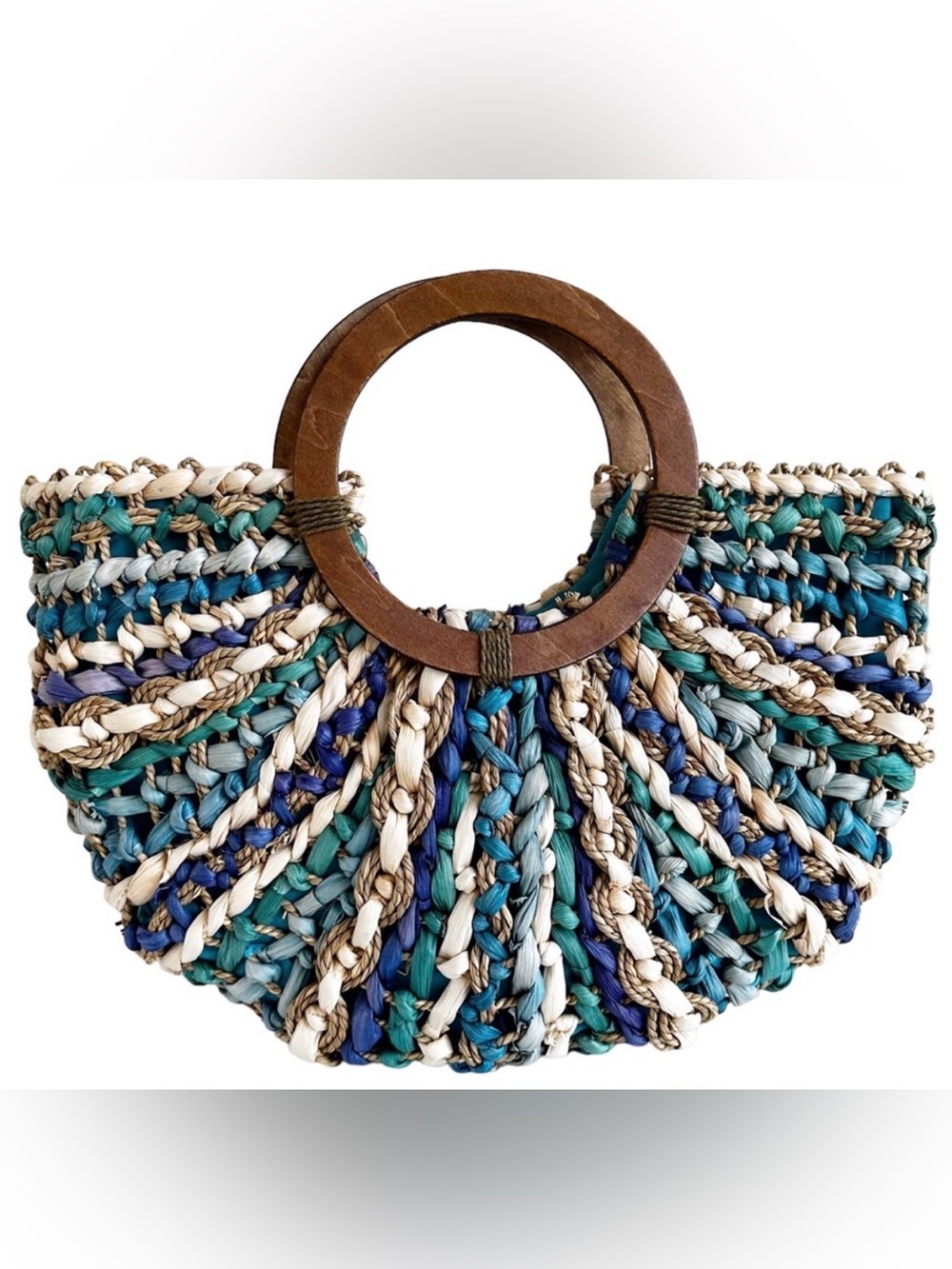 Cappelli Straworld Multicolor Braided Straw Tote with Wooden Handles
